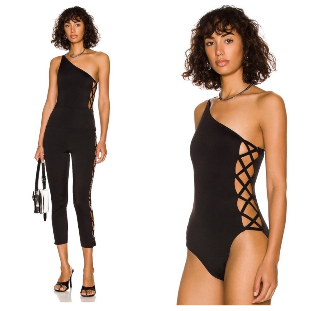 Norma Kamali Mio X One Shoulder One Piece Swimsuit Bodysuit in Black